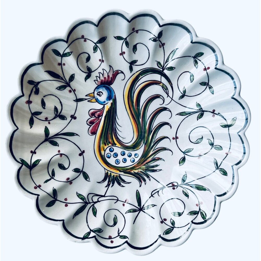 Hand-Painted Outeiro Rooster Decorative Plate 180 Portugal Ceramic 6" Scalloped